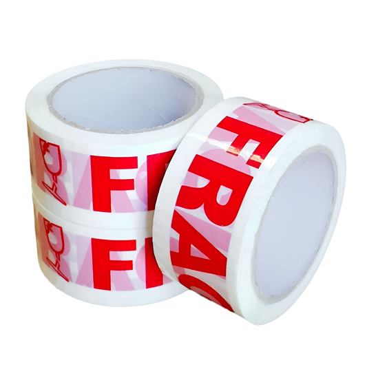 FRAGILE TAPE RED ON WHITE 48MM × 75M